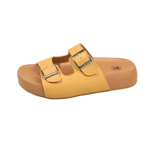 Double Buckle Open Toe Wedge Slide On